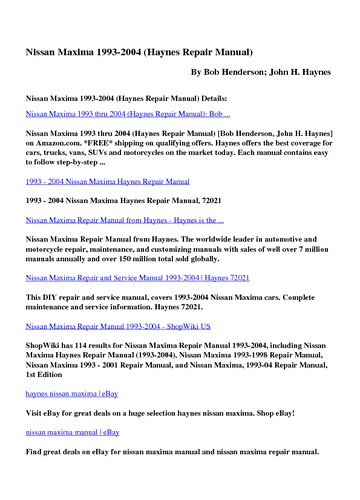 2004 Nissan Maxima Repair Manual Free Download